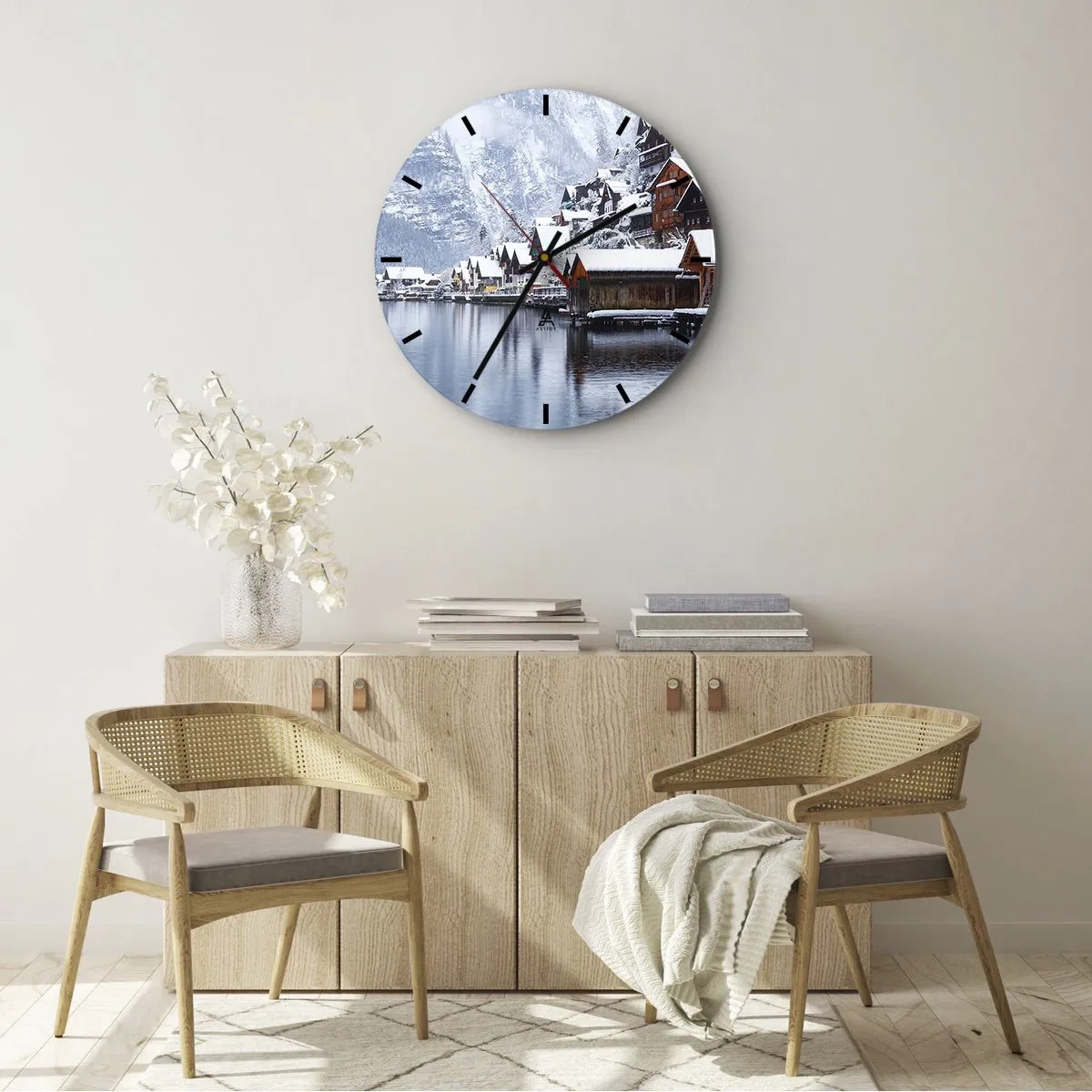 Wall clock - Clock on glass - In Winter Decoration - 30x30 cm