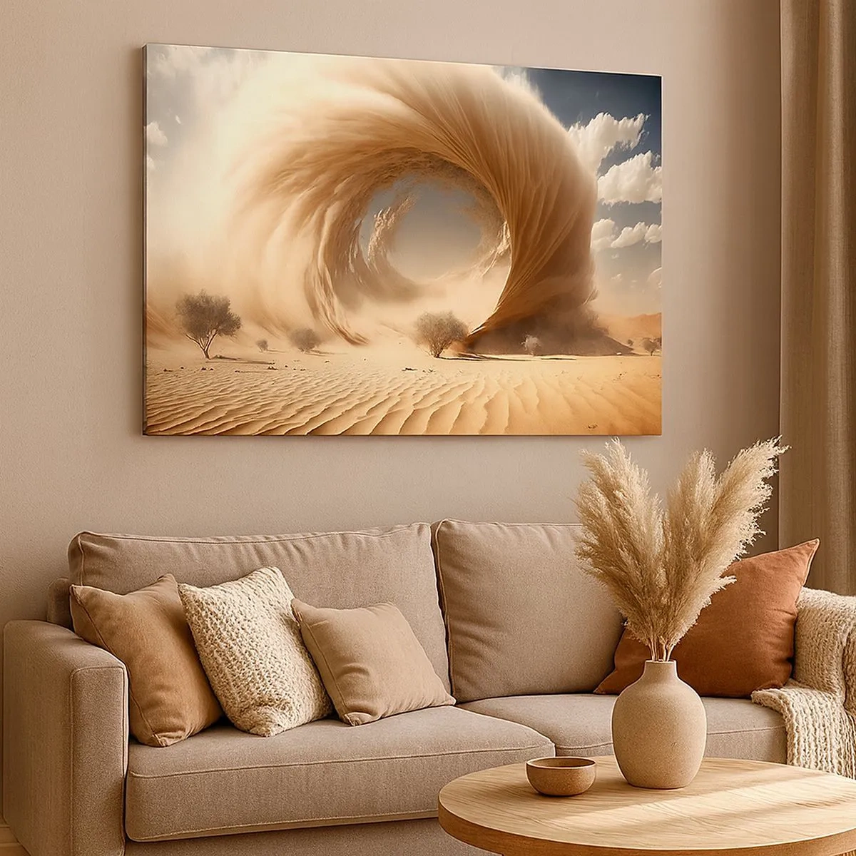 Canvas picture - Dynamic sand swirl in a desert with trees - 70x50cm - Open Portal - Modern wall decoration for the living room and bedroom ARTTOR