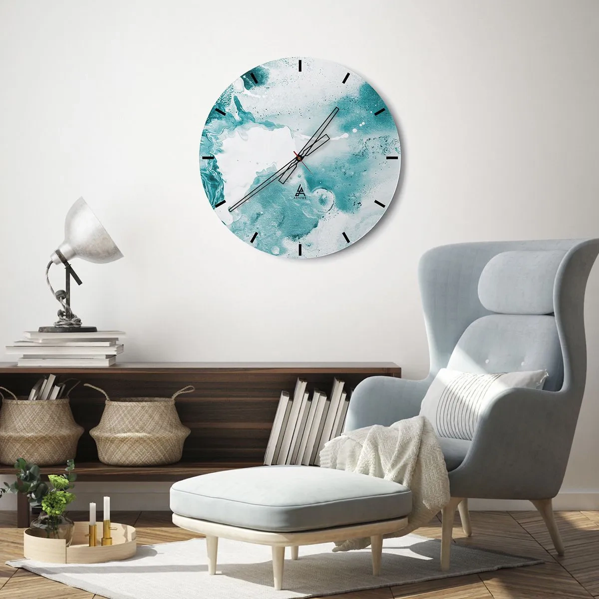 Wall clock - Clock on glass - Lakes of Blue - 30x30 cm