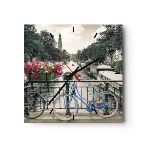 Wall clock - Clock on glass - Colour of a Street in Amsterdam - 40x40 cm
