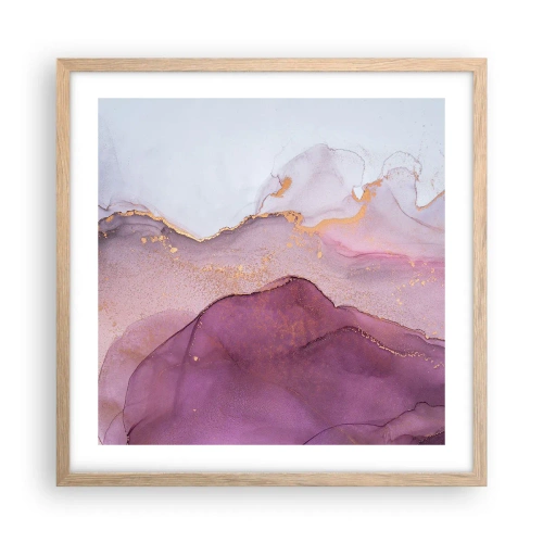Poster in light oak frame - Waves of Violet and Purple - 50x50 cm