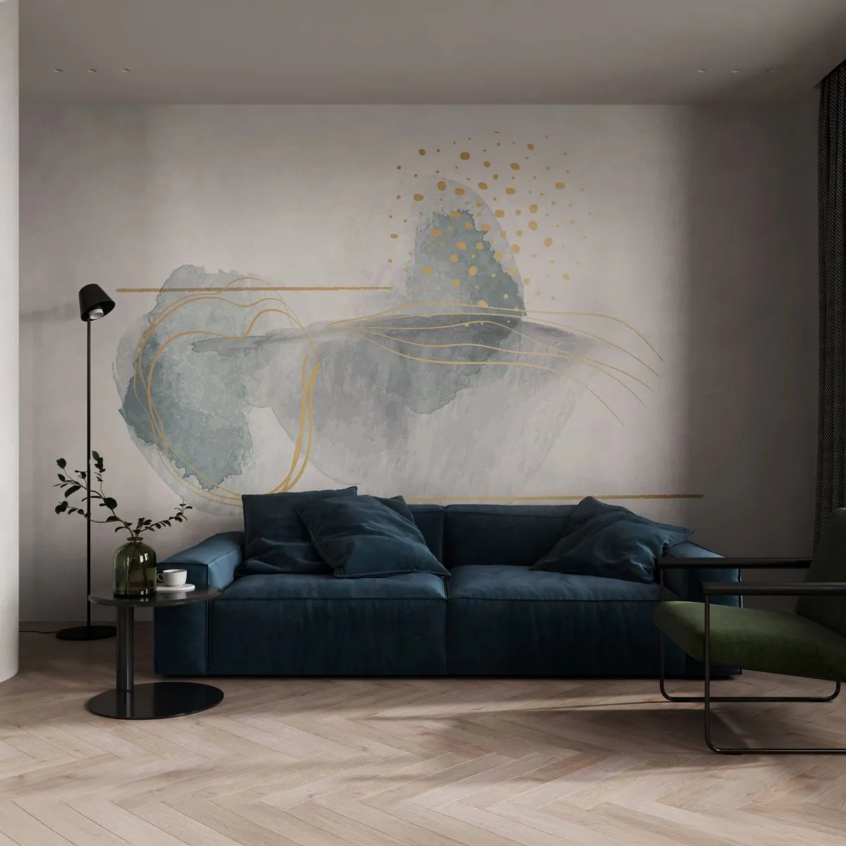 Photo Wallpaper Premium Sand - On the Relationships of Grey and Gold - Abstraction, Piece, Interesting Shapes - 150x105 cm