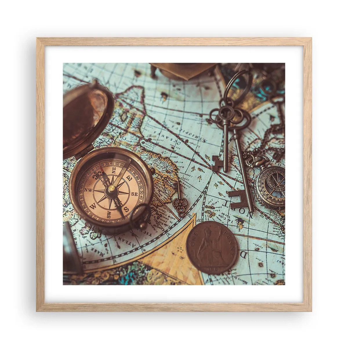 Poster in light oak frame - For Adventurers - 50x50 cm