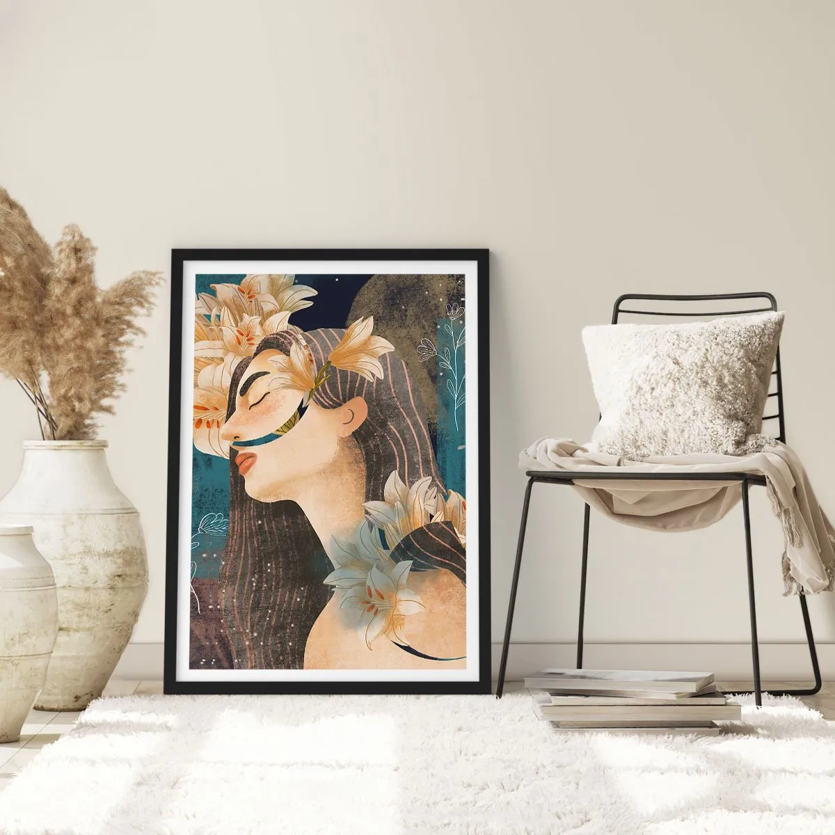 Poster in black frame - Tale of a Queen with Lillies - 30x40 cm