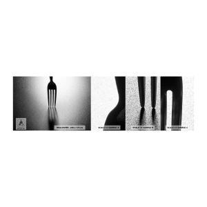 Photo Wallpaper Sample Self-Adhesive Deluxe Sticker - Light and Shade - Fork, Cutlery, Kitchen - 100x30 cm