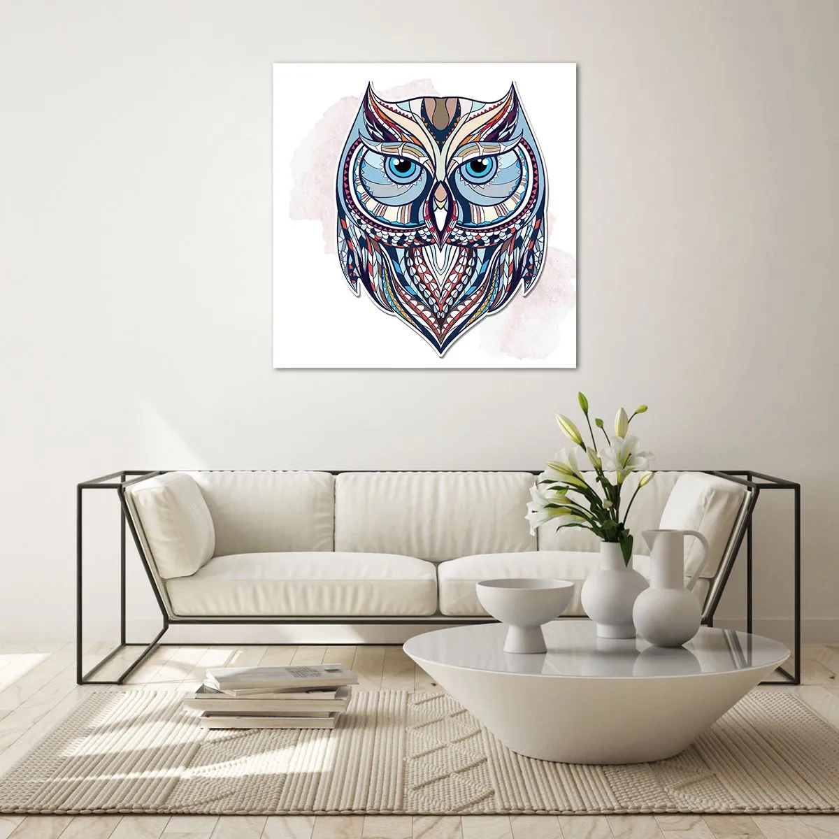 Glass picture - Ornamental Owl - 60x60 cm