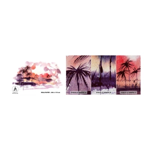 Photo Wallpaper Sample Premium Sand - Peace of Tropics in Red - Landscape, Coconut Palm, Graphics - 100x30 cm