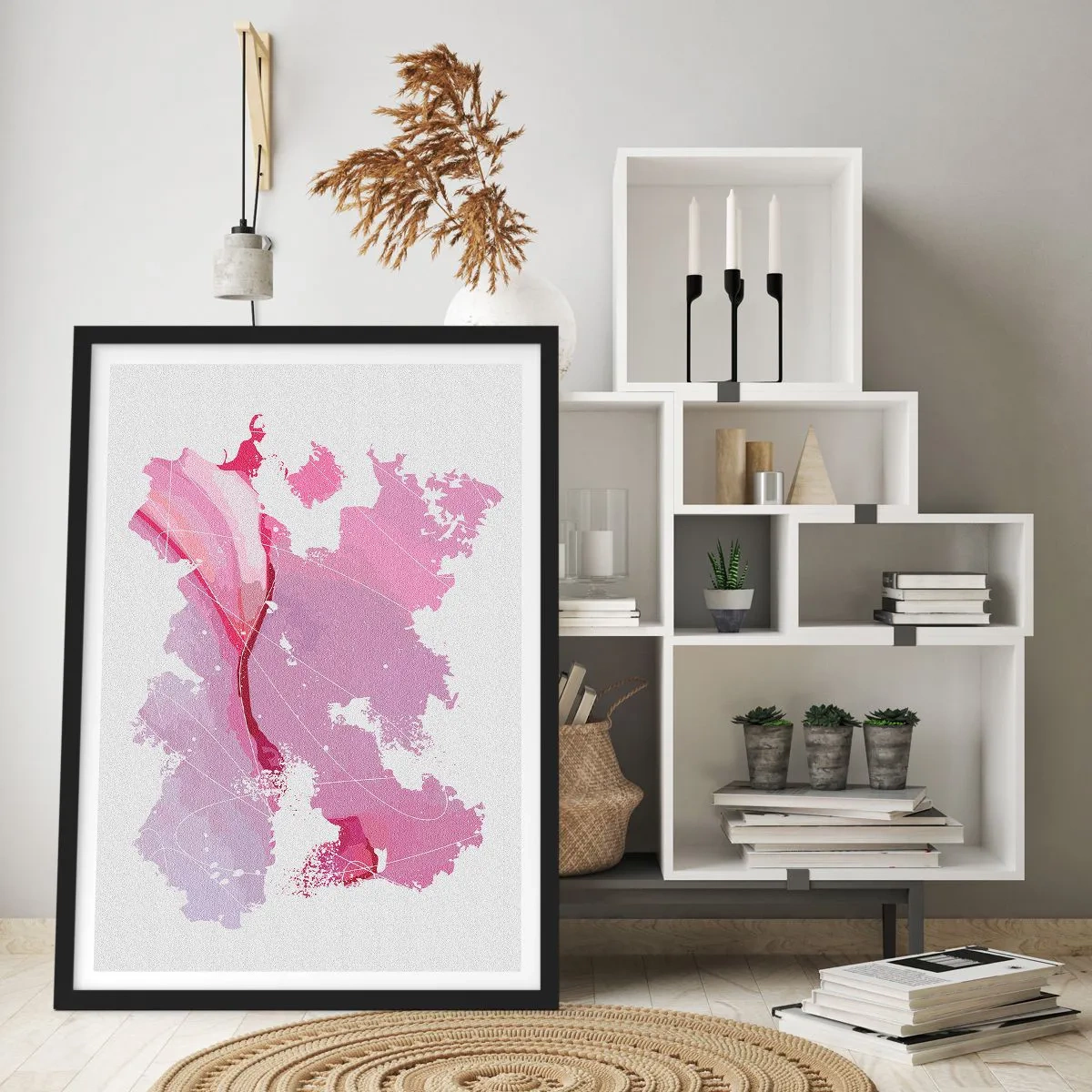 Poster in black frame - Map of a Pink World - 50x70 cm