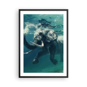 Poster in black frame - An elephant swimming in turquoise water - 50x70cm - Everyone Likes to Swim - Modern wall decoration for the living room and bedroom ARTTOR