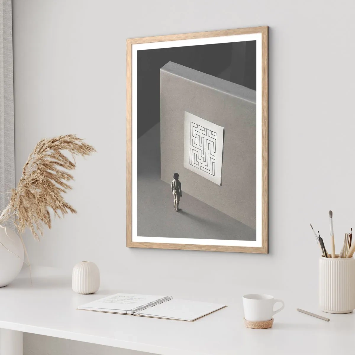 Poster in light oak frame - But Where Am I? - 40x50 cm