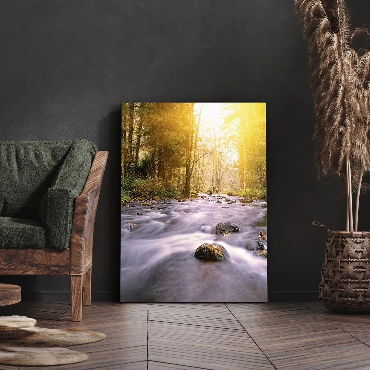 Canvas picture - Malachite in Silver and Gold Setting - 55x100 cm