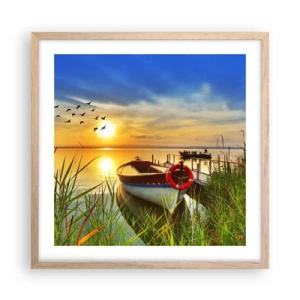 Poster in light oak frame - Cormorants Are Flying Away - 50x50 cm