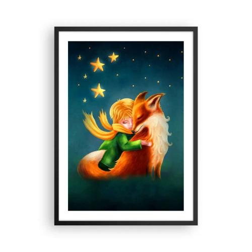 Poster in black frame - A figure with a fox in a magical scenery of stars - 50x70cm - Little Prince - Modern wall decoration for the living room and bedroom ARTTOR