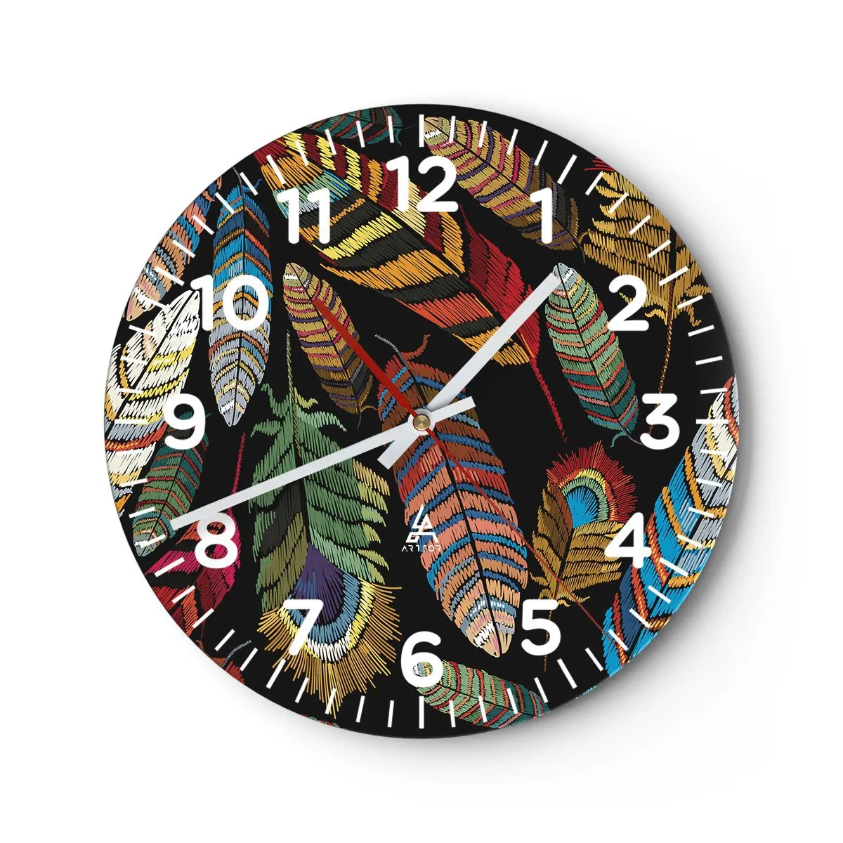 Wall clock - Clock on glass - Bird Carnival - 30x30 cm