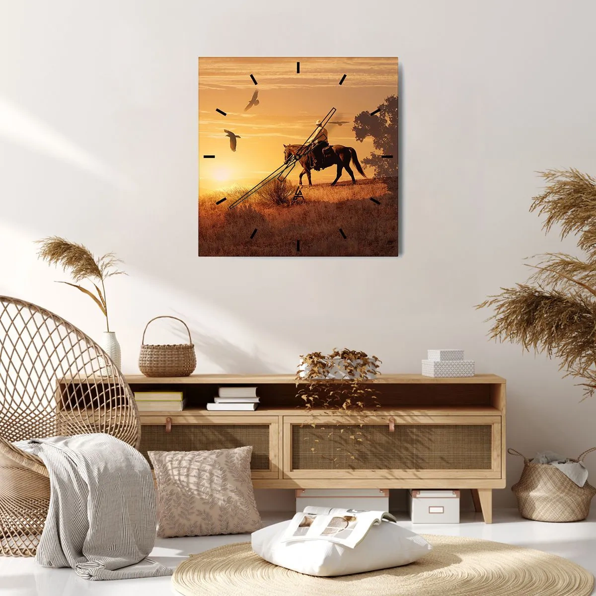 Wall clock - Clock on glass - Alone through the Prairie - 40x40 cm