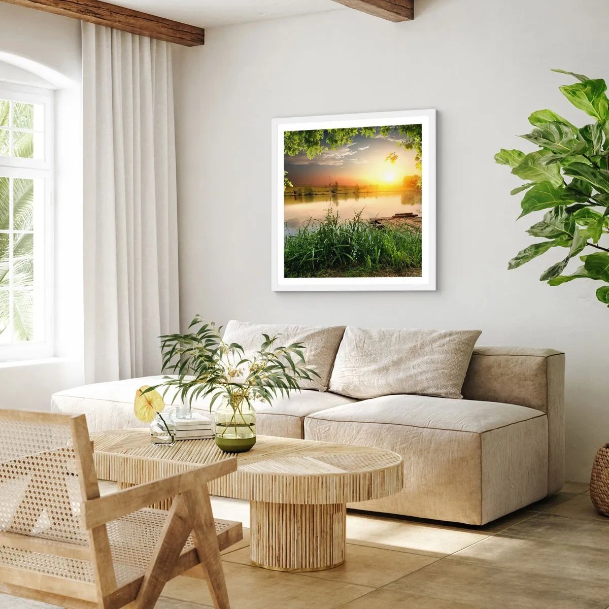 Poster in white frmae - Landscape in a Green Frame - 40x40 cm