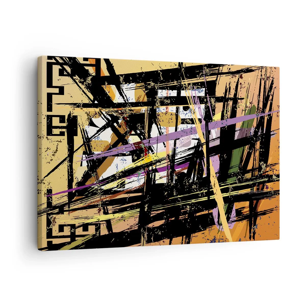 Canvas picture - Abstract lines and shapes on a beige background - 70x50cm - Sharp Cuts - Modern wall decoration for the living room and bedroom ARTTOR