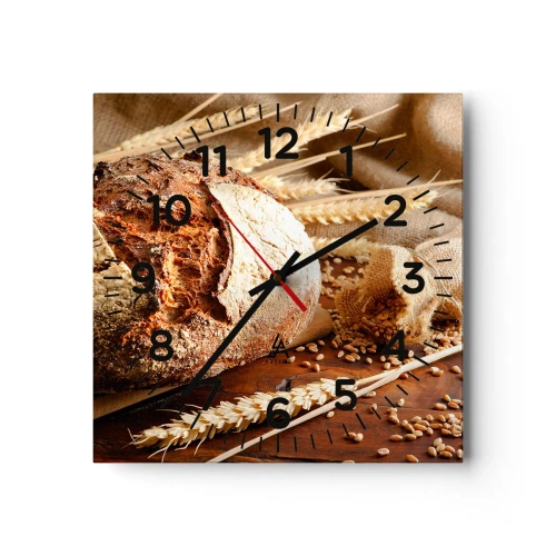 Wall clock - Clock on glass - Tasty, Fragrant, Crunchy - 30x30 cm