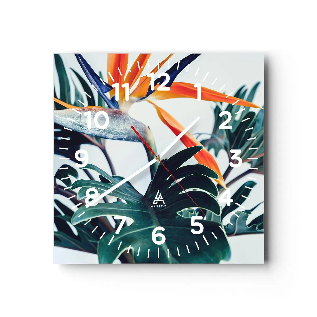 Wall clock - Clock on glass - Birdy Bush - 40x40 cm