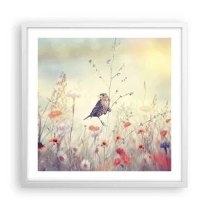 Poster in white frmae - Bird Portrait with a Meadow in the Background - 50x50 cm