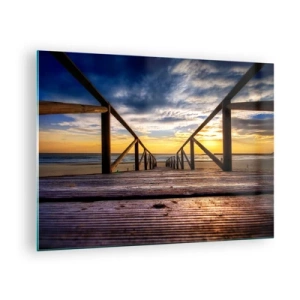 Glass picture - Pier leading to the beach at sunset - 70x50cm - Straight to a Quiet Beach at Sunset - Modern wall decoration for the living room and bedroom ARTTOR