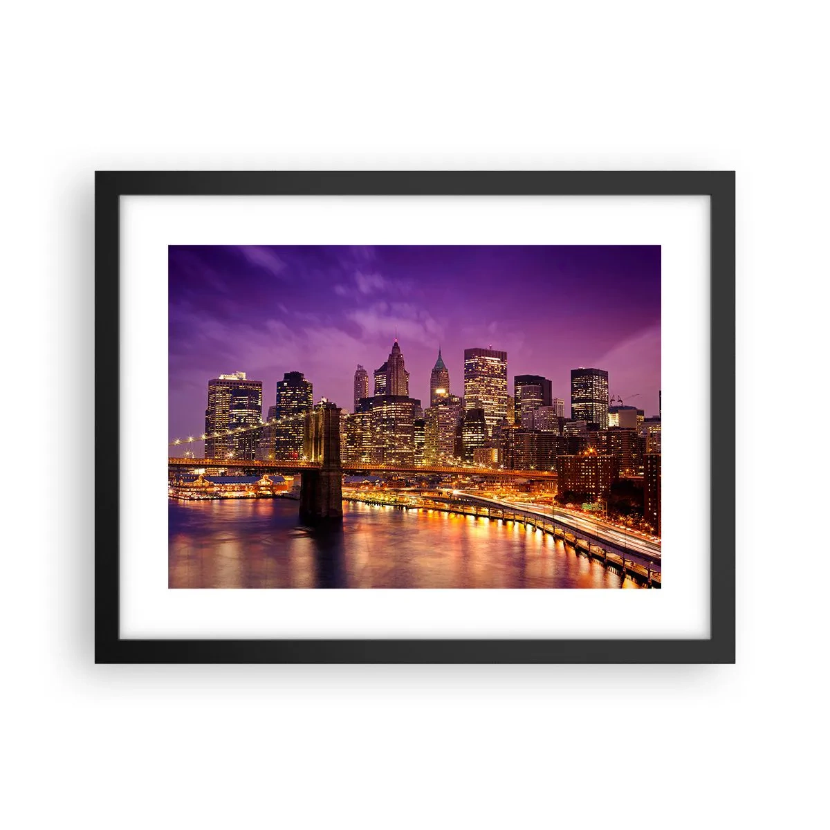 Poster in black frame - Violet and Gold Manhattan - 40x30 cm