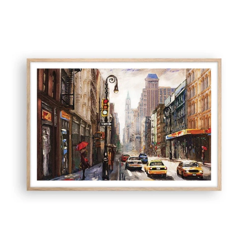 Poster in light oak frame - New York - Colourful in Rain - 91x61 cm