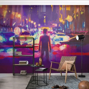 Custom Wallpaper Premium Canvas - Immersed in Light - City, Man, New York