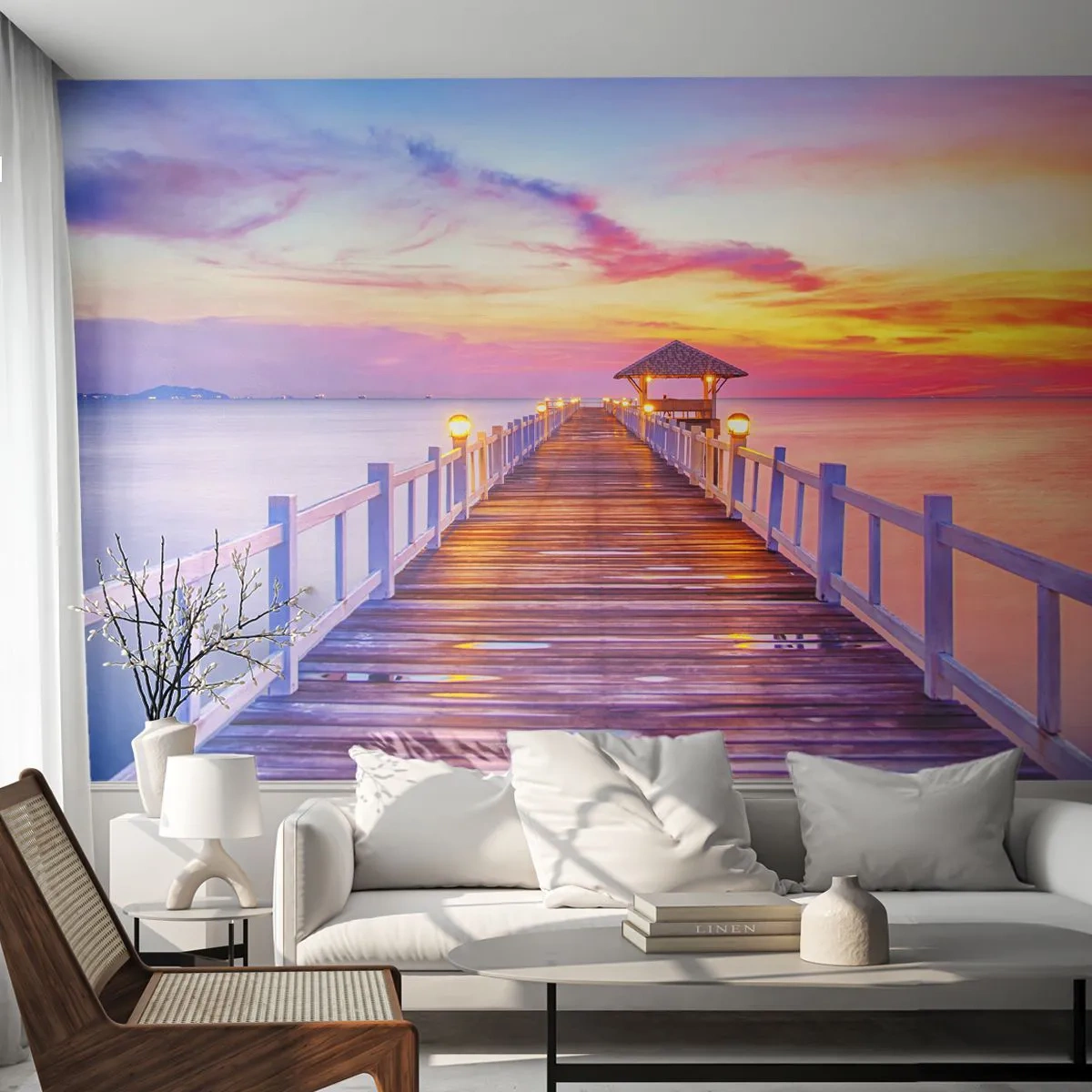 Self-Adhesive Photo Wallpaper Deluxe Sticker - Lilac and Gold Silence of an Evening - Landscape, Sea, Bay - 250x175 cm