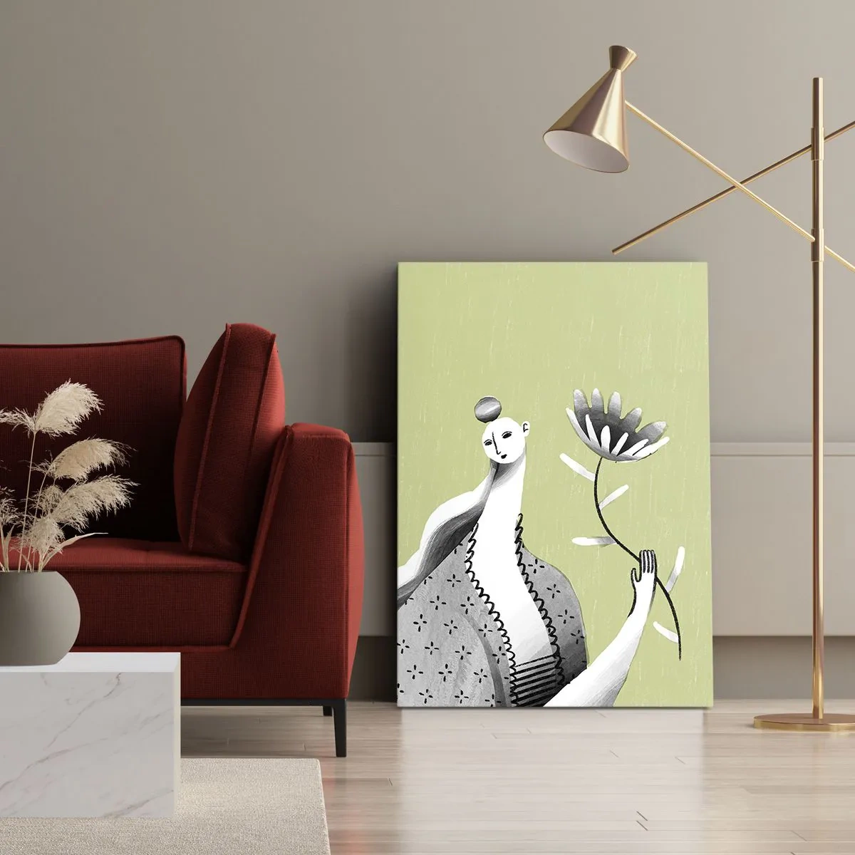 Canvas picture - Modernist Portrait - Holding a FLower - 45x80 cm