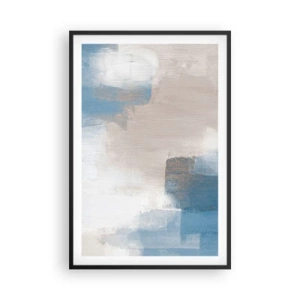 Poster in black frame - Pink Abstract with a Blue Curtain - 61x91 cm