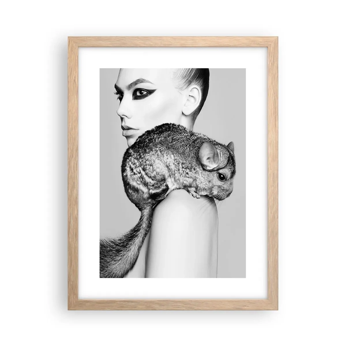 Poster in light oak frame - Lady with a Chinchilla - 30x40 cm