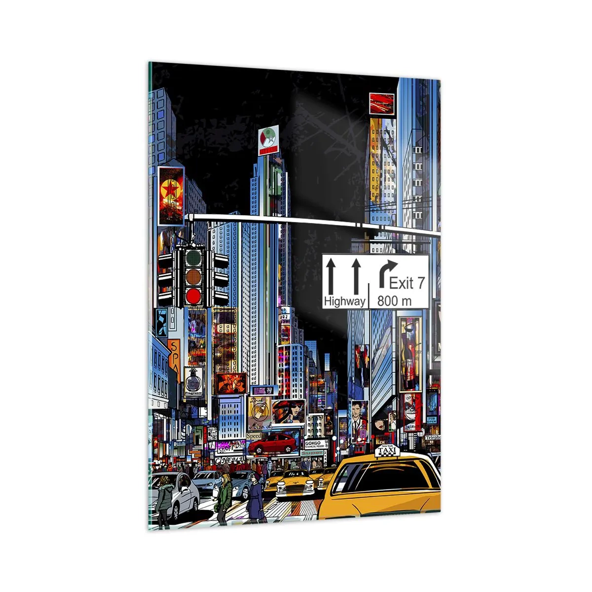 Glass picture - Comic Night in a Big City - 50x70 cm