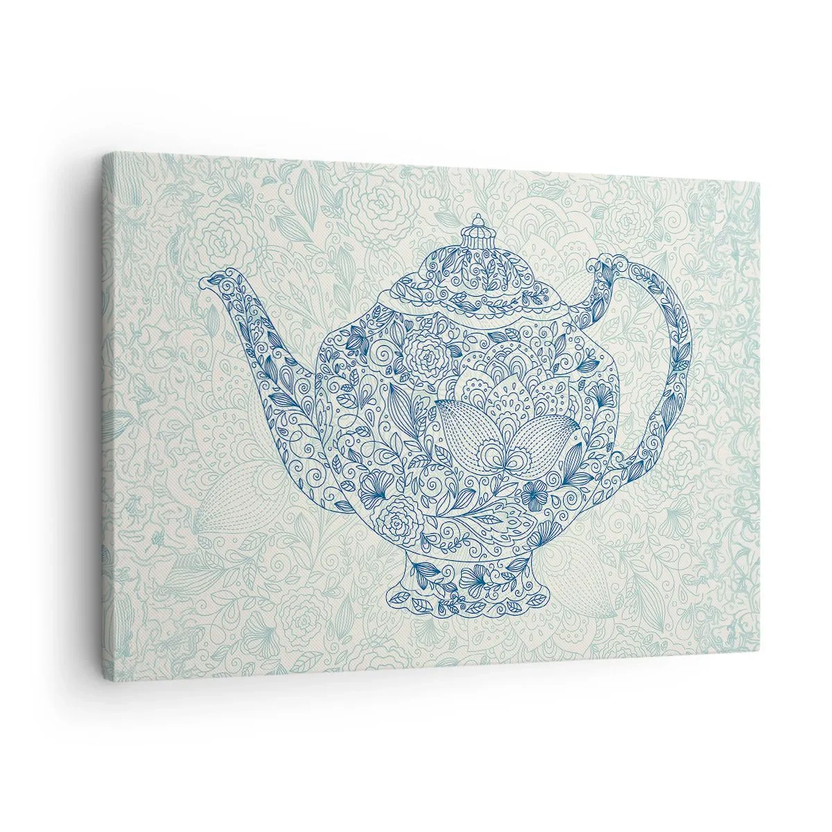 Canvas picture - Decorative drawing of a teapot with blue ornaments - 70x50cm - Charm of Tea - Modern wall decoration for the living room and bedroom ARTTOR