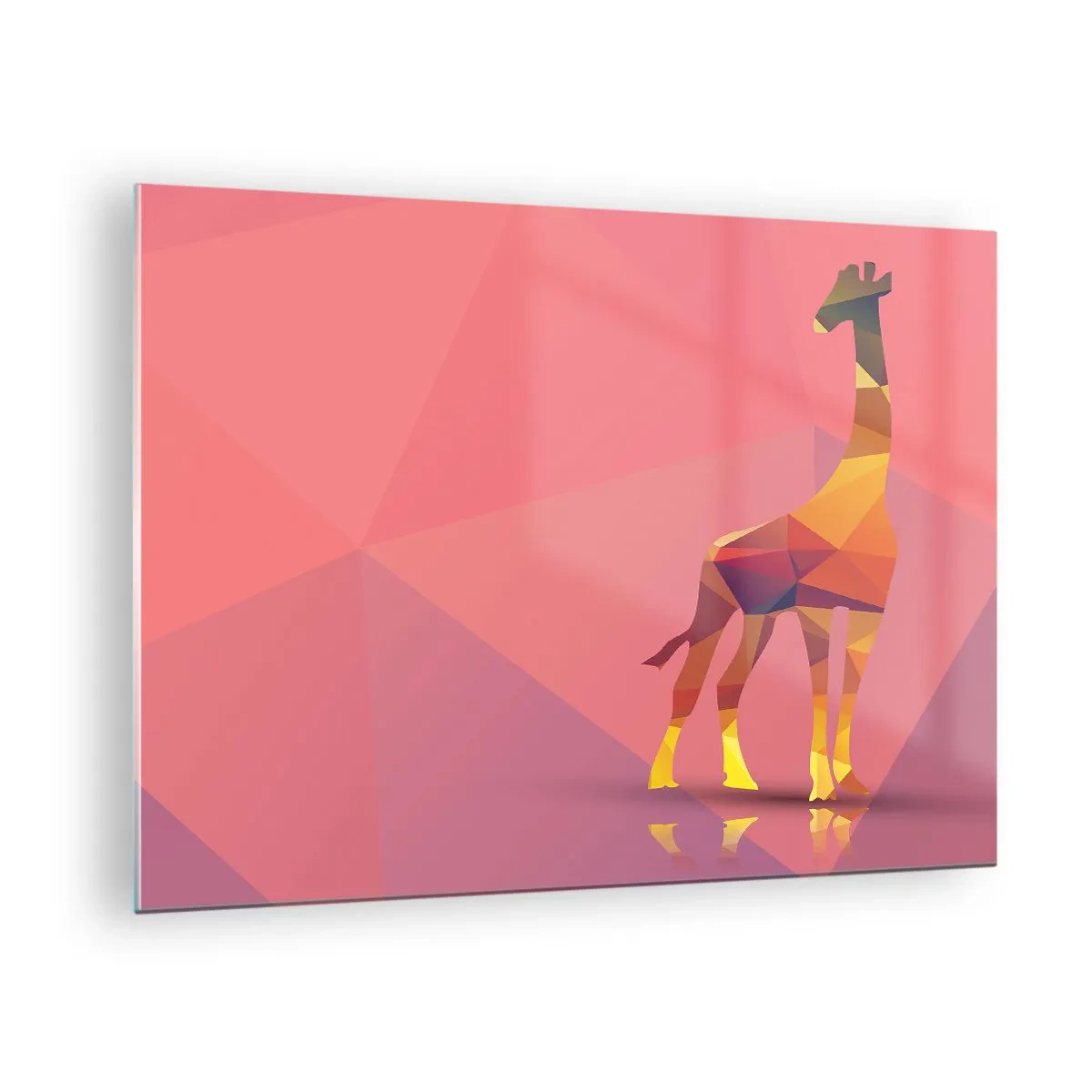 Glass picture - Geometric giraffe on a pastel background - 70x50cm - Colours of Savannah - Modern wall decoration for the living room and bedroom ARTTOR