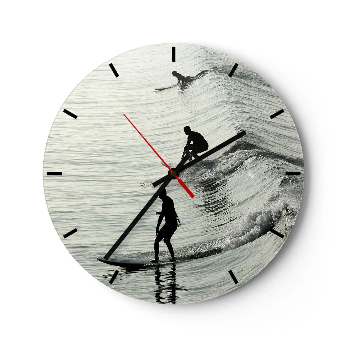 Wall clock - Clock on glass - Meeting the Wave - 40x40 cm