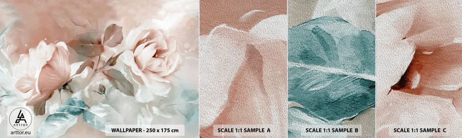 Photo Wallpaper Sample Premium Sand - Spirit of Romaticism - Flowers, Romantic, Roses - 100x30 cm