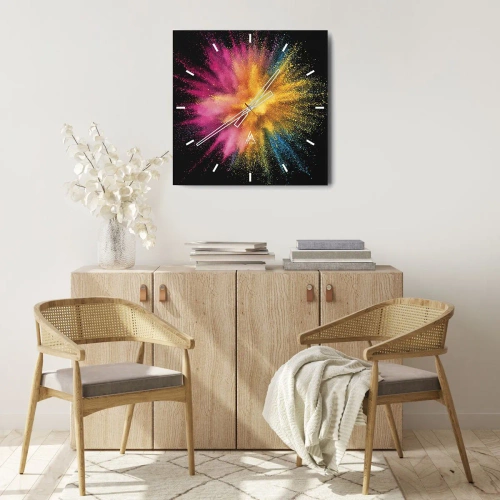 Wall clock - Clock on glass - Birth of Colours - 30x30 cm