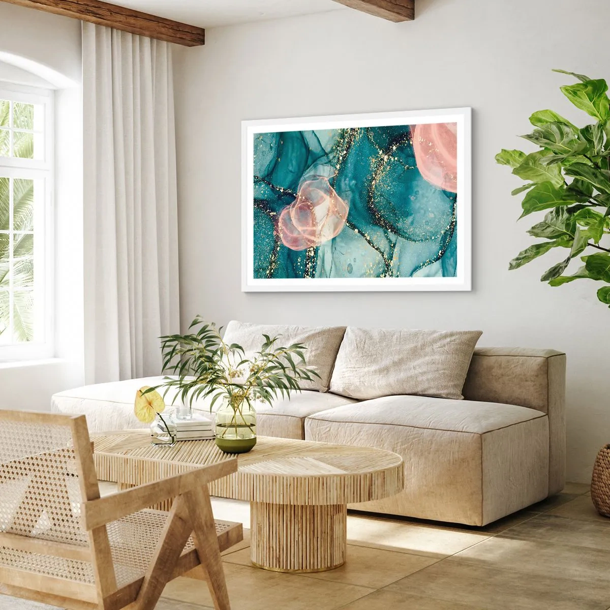 Poster in white frmae - Silm Blue, Tulle Pink - 70x50 cm