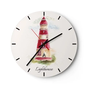 Wall clock - Clock on glass - A red lighthouse against the sky and greenery - 30x30cm - Around It the Weather Is Always Nice - Modern wall decoration for the living room, kitchen, and bedroom ARTTOR