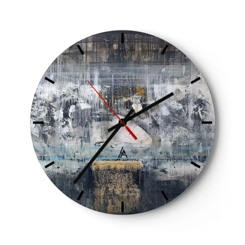 Wall clock - Clock on glass - Abstract composition in cool shades with textures - 30x30cm - Icy Path - Modern wall decoration for the living room, kitchen, and bedroom ARTTOR