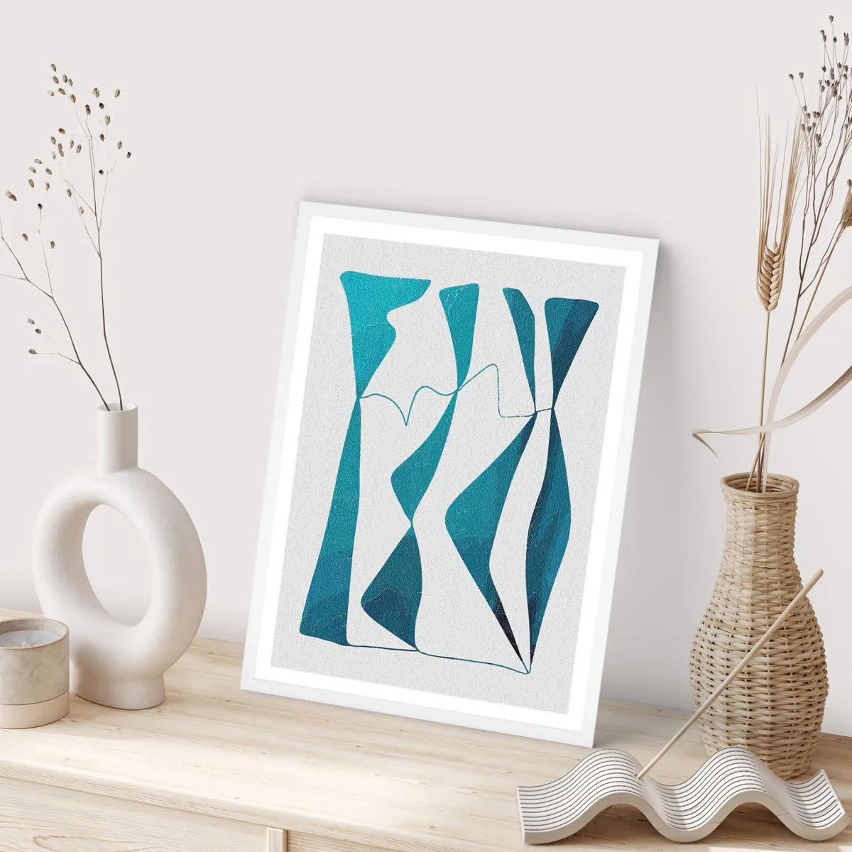Poster in white frmae - Abstract: Turquoise Relation - 70x100 cm