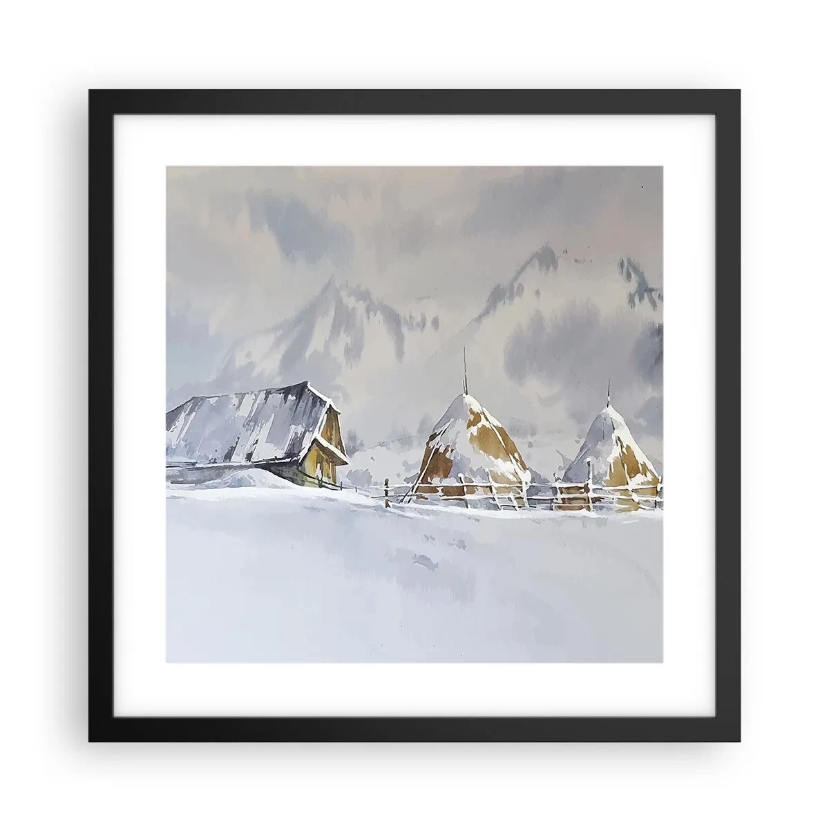 Poster in black frame - In a Snowy Valley - 40x40 cm