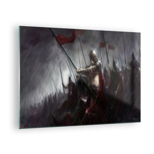 Glass picture - Knights in the rain on the battlefield in full gear - 70x50cm - Passerby, Tell Sparta… - Modern wall decoration for the living room and bedroom ARTTOR