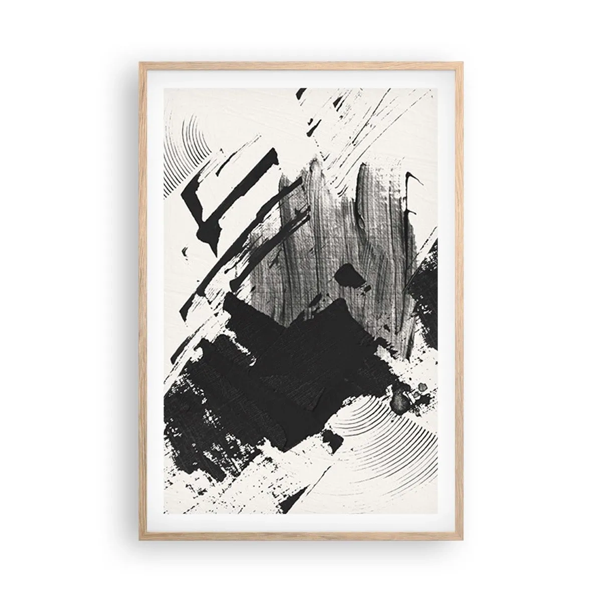 Poster in light oak frame - Abstract - Expression of Black - 61x91 cm