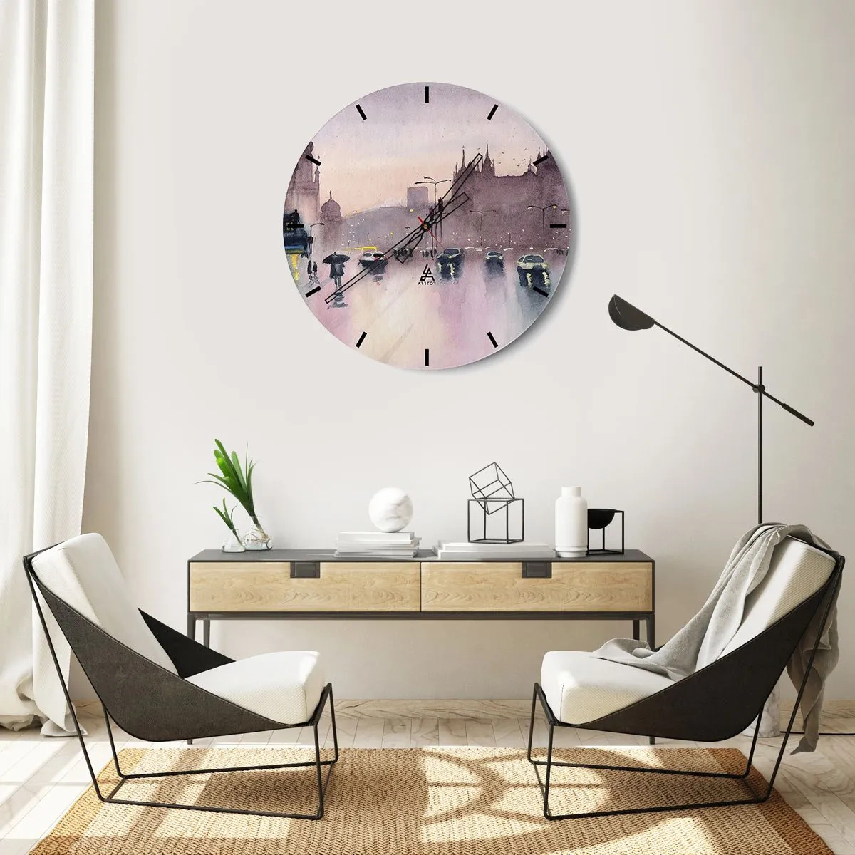 Wall clock - Clock on glass - In a Rainy Fog - 40x40 cm