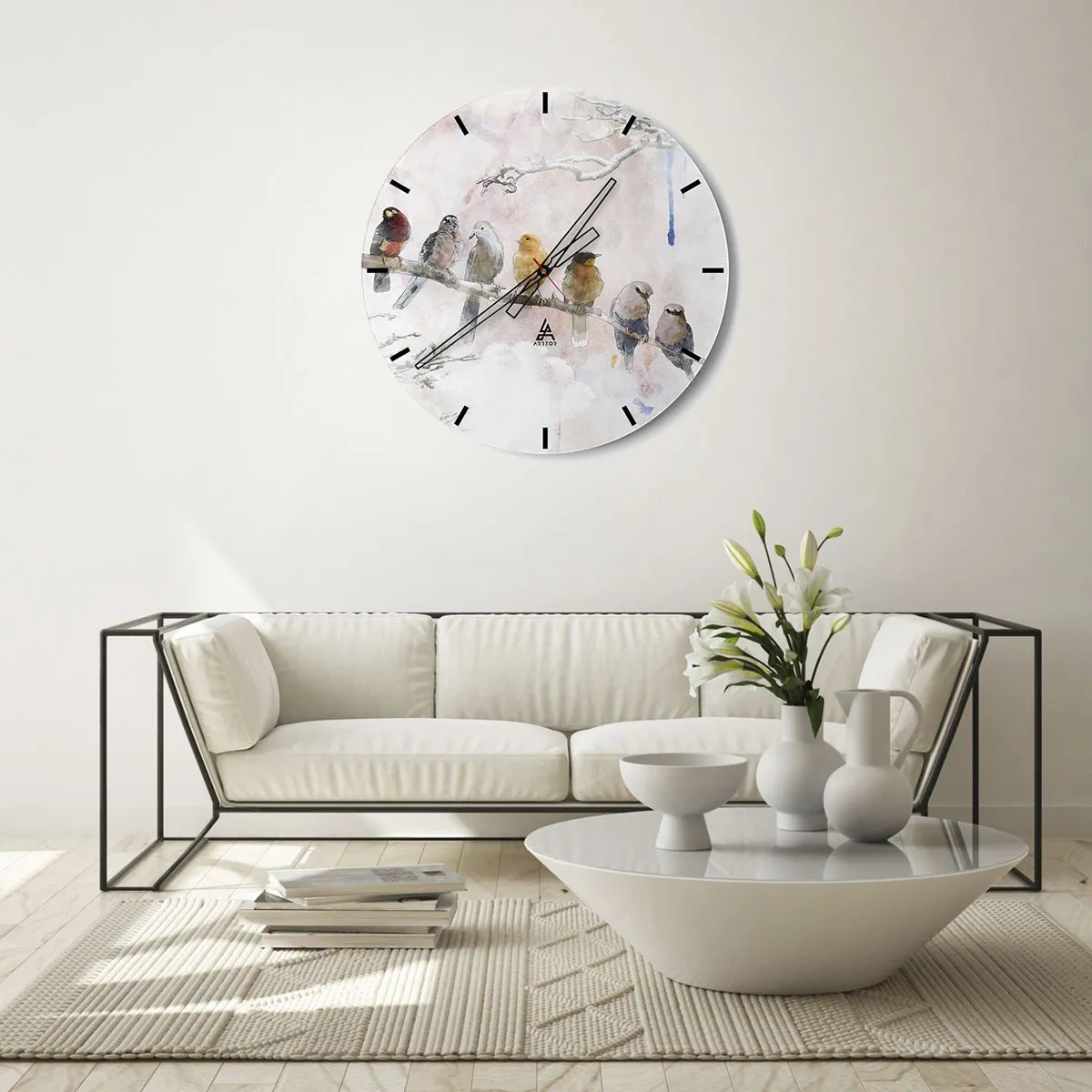 Wall clock - Clock on glass - Winged Encounter - 40x40 cm
