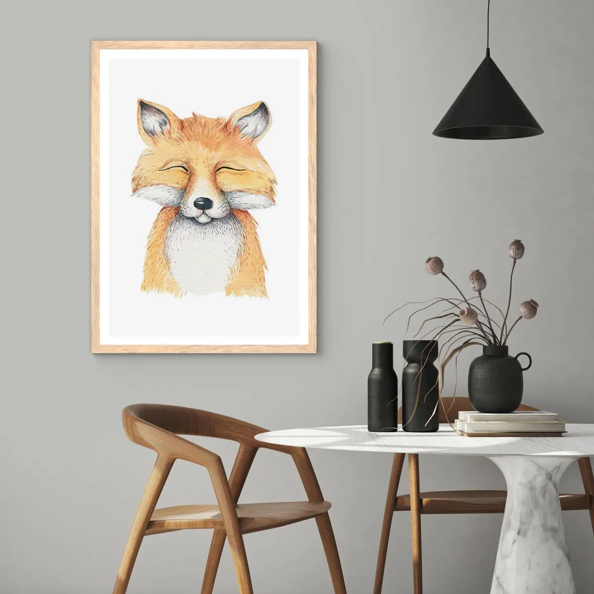 Poster in light oak frame - Fox Moods - 70x100 cm