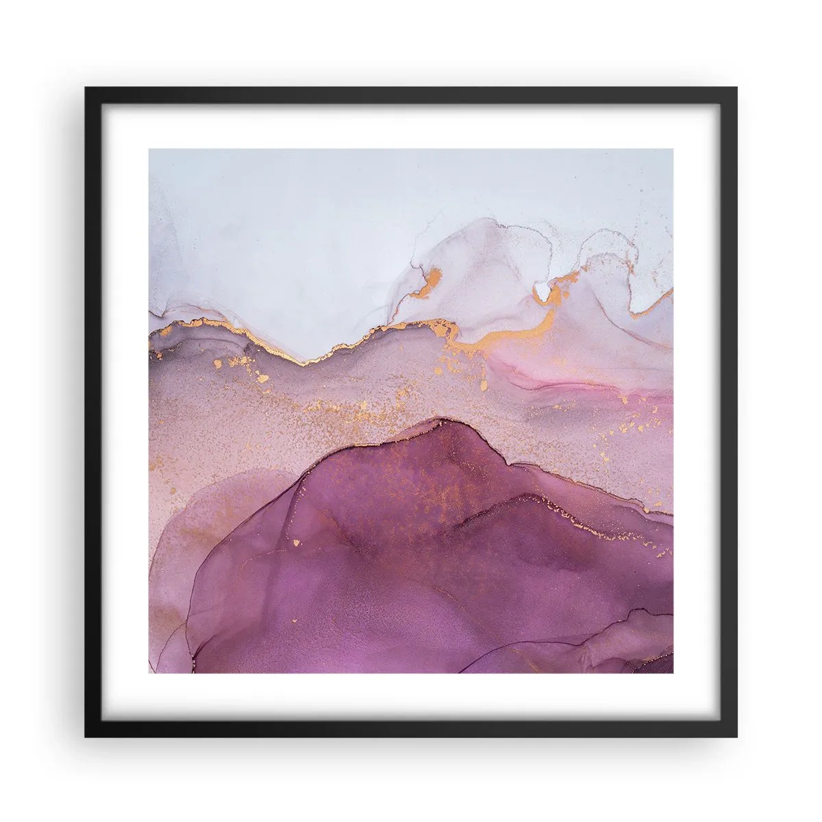 Poster in black frame - Waves of Violet and Purple - 50x50 cm