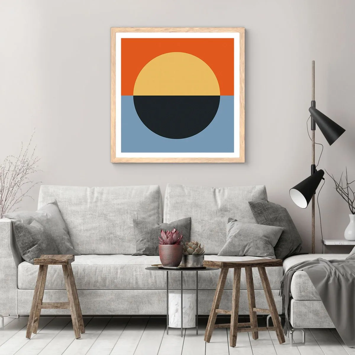 Poster in light oak frame - Composition of Warm and Cool - 50x50 cm